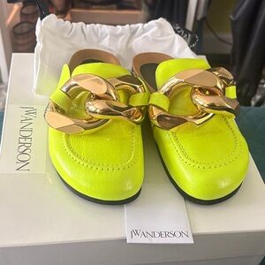 JW Anderson Neon Yellow Mules with Gold Chain
